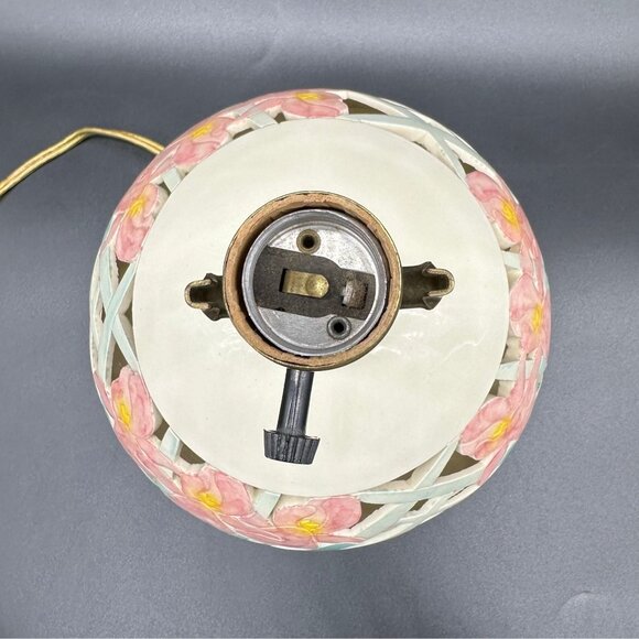 Vintage Art Pottery Lamp Pink Iris Flowers David Nelson Cut Out Floral Cottage - Picture 8 of 10